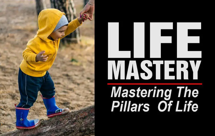 A child learning how to climb a log in demonstration of life mastery