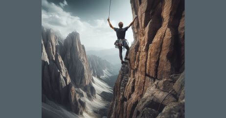 A young man taking risk at the edge of the mountain