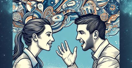 Two people using emotional intelligence phrases in conversation