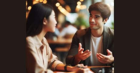 A man an woman engages in a friendly argument