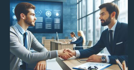 A man being attended by relationship manager in the banking hall