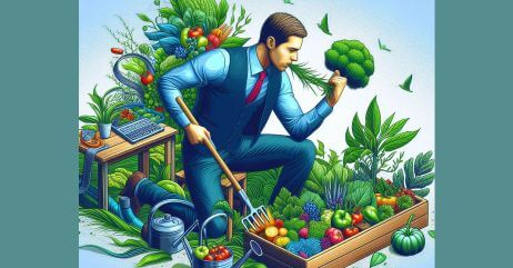 A man farming his own food in demonstration of self management skills