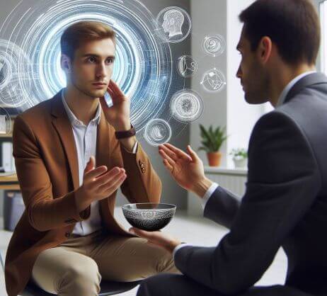 Two men having a conversation with mindful listening