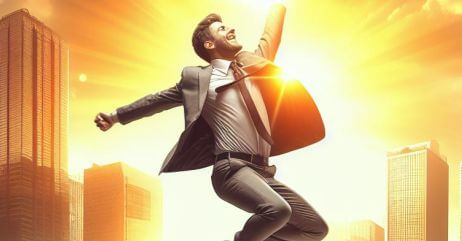 A man jumps up in affirmative success