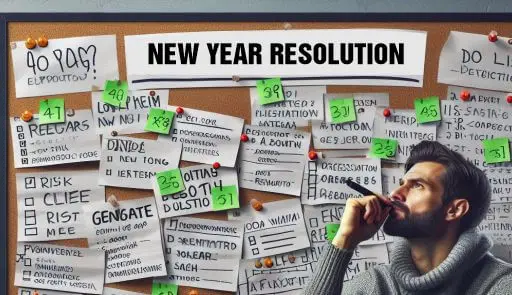 A man finding it difficult to achieve his new year resolution