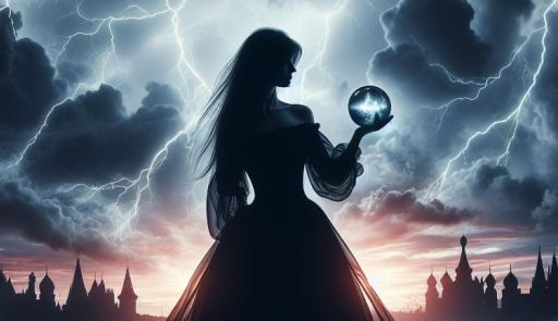 A woman with crystal ball showing the traits of dark feminine energy