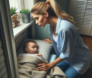 A mother checking up her baby to show mother's intuition