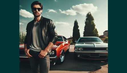 A man standing between two cars demonstrating effect of instinct on choices