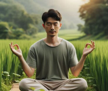 A young man practising loving-kindness meditation for pain management