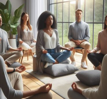 Employees practising mindfulness in the workplace