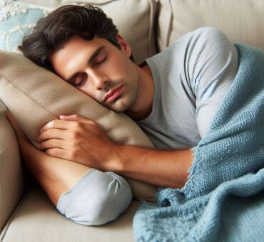 A man fast asleep after performing mindful techniques for better sleep