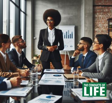 A lady wielding positional power having a board meeting