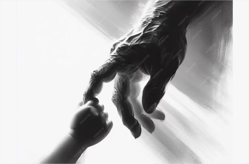 An old hand holding a younger hand to depict legacy and impact