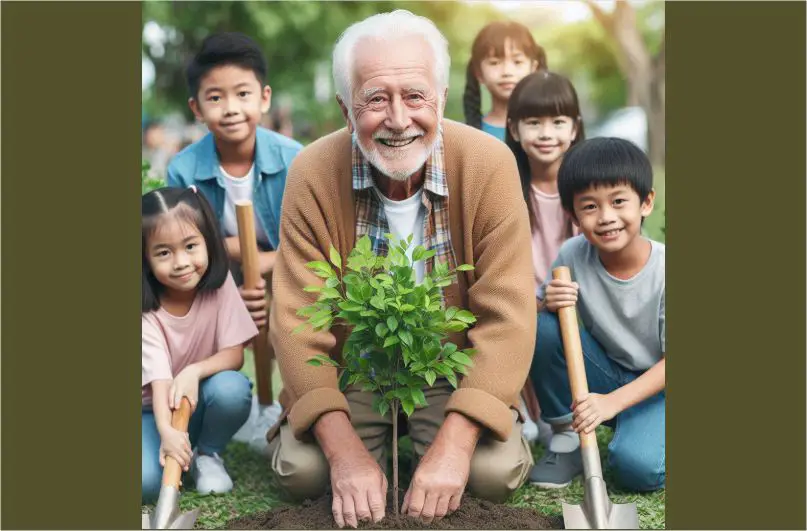 A man planting a tree to initiate his philanthropic impact