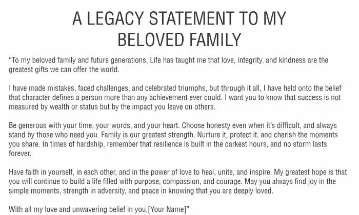 A legacy statement template example to family