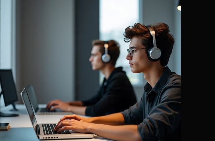 Men using tech to achieve their daily tasks, depicting the relationship between life and technology