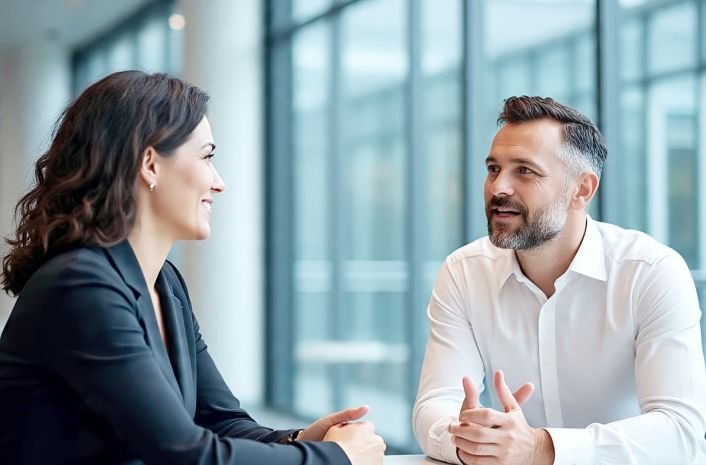 Human communication going on between a man and a woman