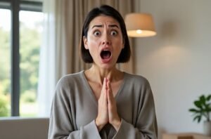 A woman with agape mouth, wide open eyes depicting nonverbal communication