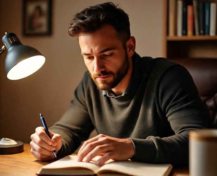 A man doing reflective journaling