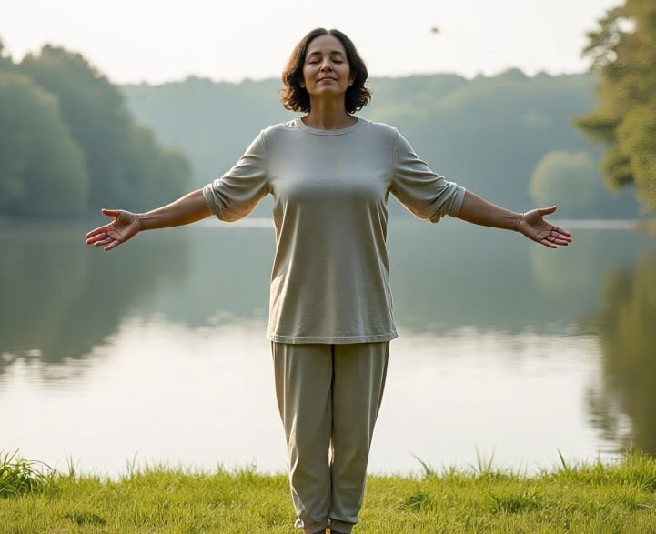 A woman performing Body Awareness Exercises and Activities